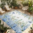 Blue Hydrangea Outdoor Rug 3x5 ft Rustic Summer Blue Floral Butterfly ...