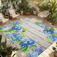 thumbnail image 1 of Blue Hydrangea Outdoor Rug for Patio/Deck/Porch, Non-Slip Large Area Rug 6 x 9 Ft, Rustic Wooden Butterfly Spring Floral Indoor Outdoor Rugs Washable Area Rugs, Reversible Camping Rug Carpet Runner, 1 of 8