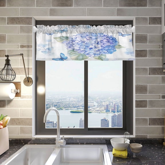 Blue Hydrangea Pattern Curtain Valances Window Treatment Rod Pocket Drape Valance 54" X 18" for Kitchen Living Room Bedroom