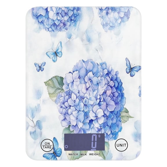 Blue Hydrangea Pattern Food Scale Digital Kitchen Scale Waterproof Grams Ounces lbs for For Baking and Cooking