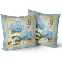 Blue Hydrangea Pillow Cover Set of 2 Vintage Floral Pillowcases Decorative Cushions Pillowcase for Bedroom Sofa Home Decor, 18x18 Inch