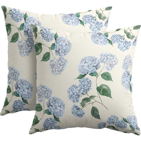 Blue Hydrangea Pillow Covers 16x16 Inch Set of 2 Blue Floral Outdoor Decorative Throw Pillow Covers Rustic Flower Pillowcases Spring Summer Cushion Covers for Home Couch Decor