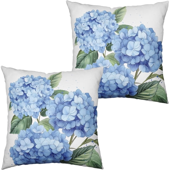 Blue Hydrangea Pillow Covers 16x16 Set of 2 Spring Summer Decorative Pillow Covers Flower Throw Pillow Case Square linen Cushion Case for Outdoor Living Room Couch Sofa