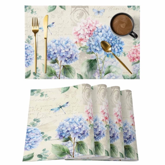 Blue Hydrangea Placemats Set of 2,Cotton Linen Fabric Place Mats,Pink ...