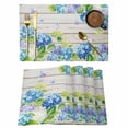 thumbnail image 1 of Blue Hydrangea Placemats Set of 6, Rustic Wooden Butterfly Spring Floral Placemats for Dining Table, Place Mats for Kitchen Tabletop, Waterproof Wipeable Dining Table Mats Set, 1 of 9
