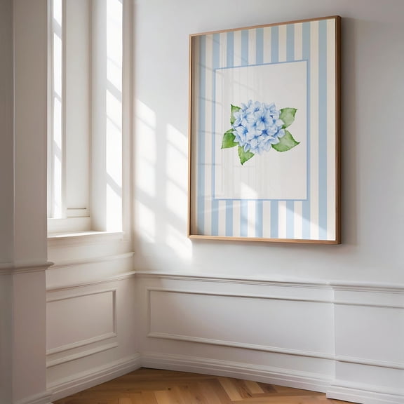 Blue Hydrangea Print, Coastal Hamptons Wall Art, Unframed Paper Poster 8x10in