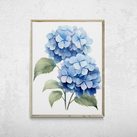 Blue Hydrangea Print, Minimalist Floral Wall Art, Unframed Paper Poster 8x10in