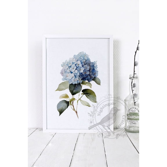 Blue Hydrangea Printable, Blue Hydrangea digital print, Blue Hydrangea watercolor, Blue Hydrangea poster, floral print, Floral Wall Decor 8x12 UNFRAMED