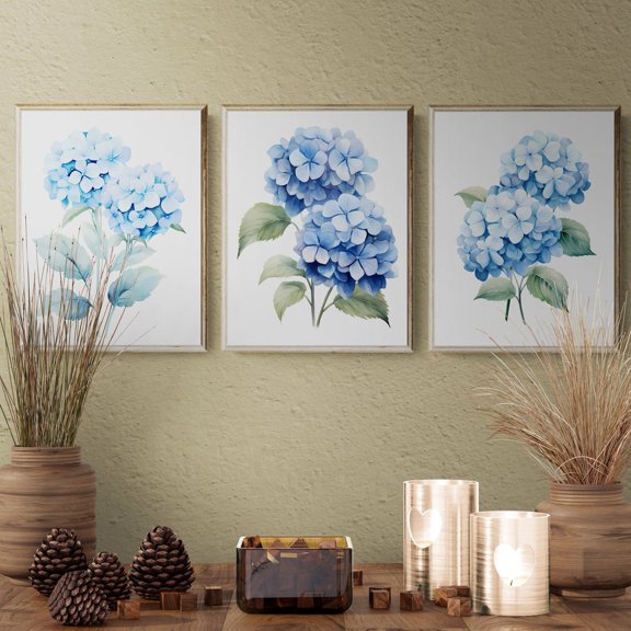 Blue Hydrangea Prints Set 3 Unframed Paper Print 8x12
