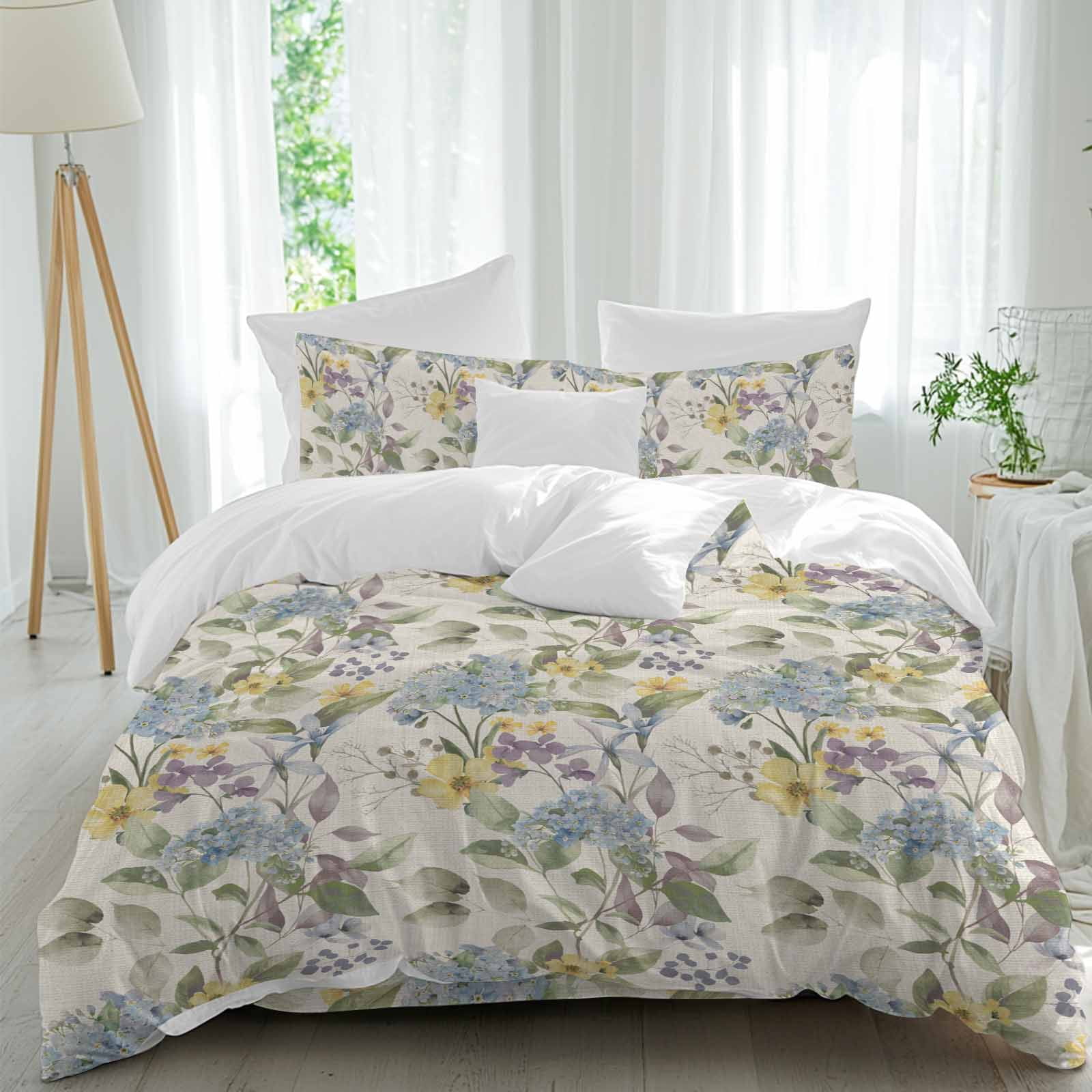 Photo inspiration: Blue Hydrangea Queen Duvet Cover Set Watercolor Spring Yellow Floral Photo Inspiration