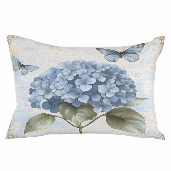 Blue Hydrangea Retro Throw Pillow Cover 20 x 36 Inch Decorative Pillow Cover VintageBotanical Floral Blossom Lumbar Pillowcase Seasonal Rectangle Cushion Case for Couch Sofa Bed Living Room