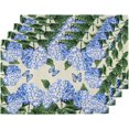 thumbnail image 1 of Blue Hydrangea Spring Placemats Set of 4, 12x18 Inch Floral Summer Seasonal Holiday Farmhouse Table Mats for Party Kitchen Dining Decoration, 1 of 6
