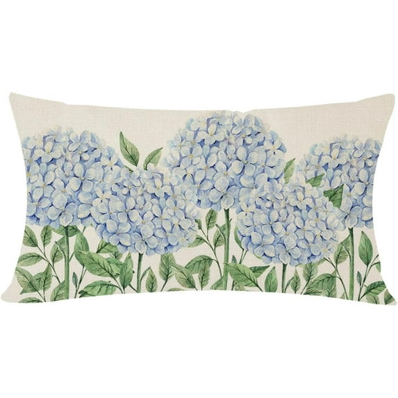 Blue Hydrangea Spring Throw Pillow Covers 12x20 Inch Outdoor Spring Summer Decor Farmhouse Floral Lumbar Decorative Throw Pillows Cases Decorations for Couch Sofa Porch