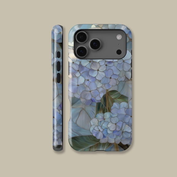 Blue Hydrangea Stained Glass MagSafe Case for iPhone Samsung