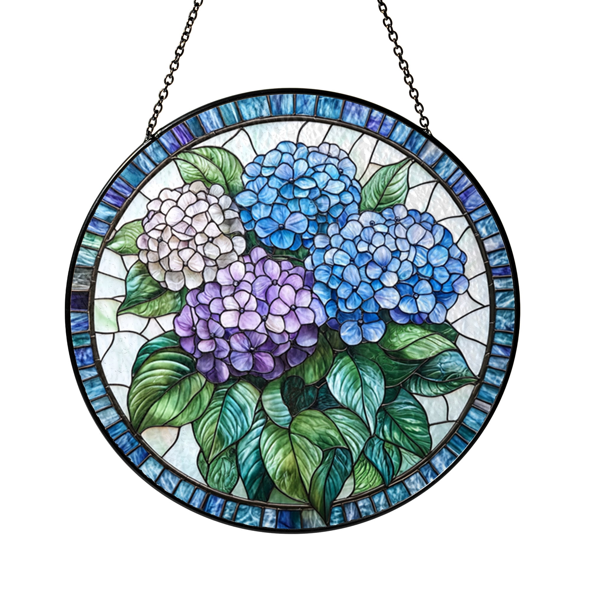 Hydrangea Window Display Blue Hydrangea Stained Glass Suncatcher – Floral Garden Window Hanging ...