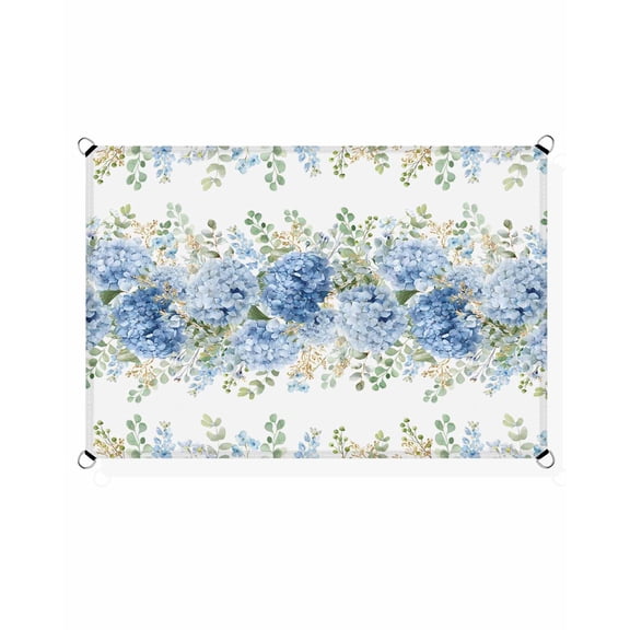 Blue Hydrangea Sun Shade Sail 6.5'X10' Rustic Summer Blue Floral Leaf UV Block Outdoor Sail Shades Breathable Waterproof Rectangular Sunshade for Patio Garden Pool Pergola Porch