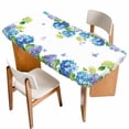 thumbnail image 1 of Blue Hydrangea Table Cloths for 3 Foot Rectangle Tables, Farmhouse Butterfly Spring Floral Patio Waterproof Elastic Fitted Tablecloths, Washable Rectangular Table Cover for Camping, 1 of 8