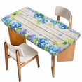 thumbnail image 1 of Blue Hydrangea Table Cloths for 4 Foot Rectangle Tables, Rustic Wooden Butterfly Spring Floral Patio Waterproof Elastic Fitted Tablecloths, Washable Rectangular Table Cover for Camping, 1 of 8