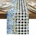 thumbnail image 1 of Blue Hydrangea Table Runner Spring Summer Eucalyptus Black Checkered Tablerunners 18 x 72 Inch, Table Decorations Tabletop Scarf for Summer Gathering Holiday Farmhouse Kitchen Dining Decor, 1 of 8