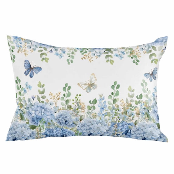 Blue Hydrangea Throw Pillow Cover 24 x 36 Inch Decorative Pillow Cover Spring Summer Eucalyptus Leaves Butterfly Lumbar Pillowcase Seasonal Rectangle Cushion Case for Couch Sofa Bed Living Room
