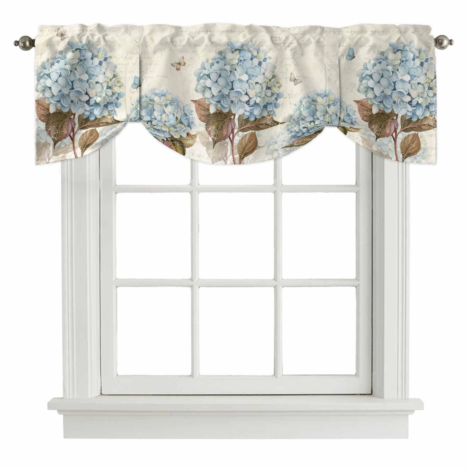 Hydrangea Windows Blue Hydrangea Tie Up Valance Curtains for Windows, Kitchen Curtains ...