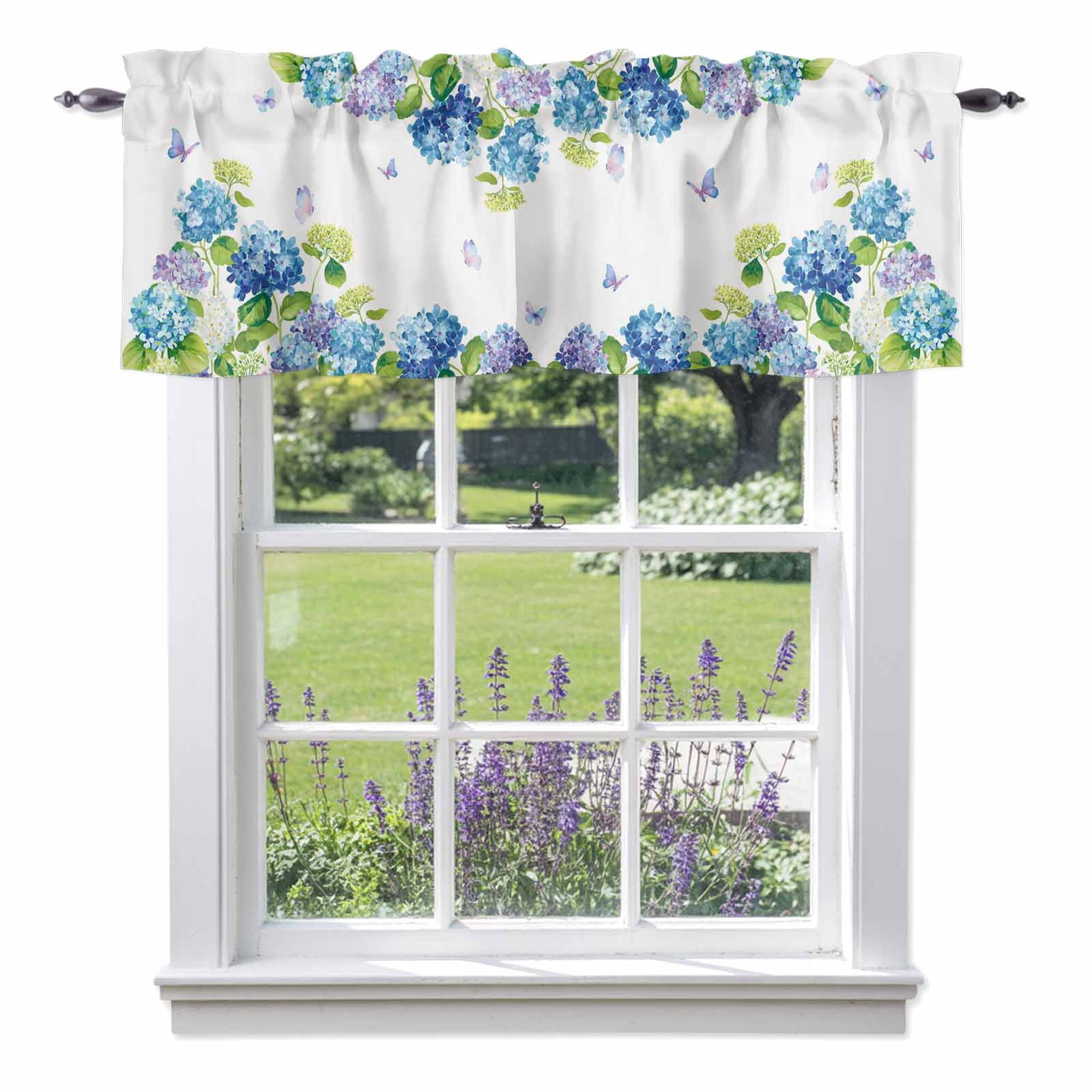 Blue Hydrangea Valance Curtain for Windows Watercolor Blue Purple ...