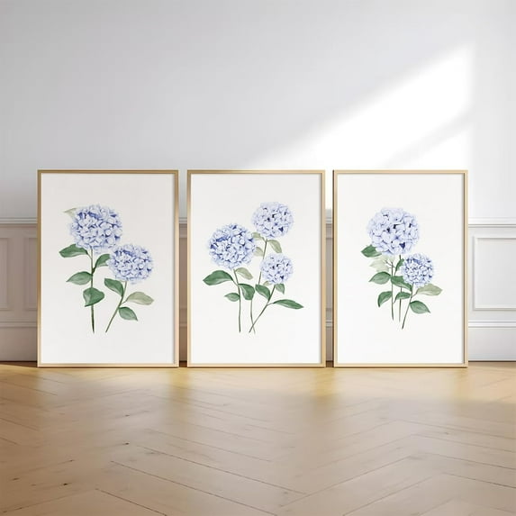 Blue Hydrangea Wall Art Watercolor Bow Canvas Wall Decor Floral Wall Art Coquette Aesthetic Poster Minimalist Flower Pictures Blue Botanical Prints for Living Room Bedroom 12x16x3 Inch Ready to Hang