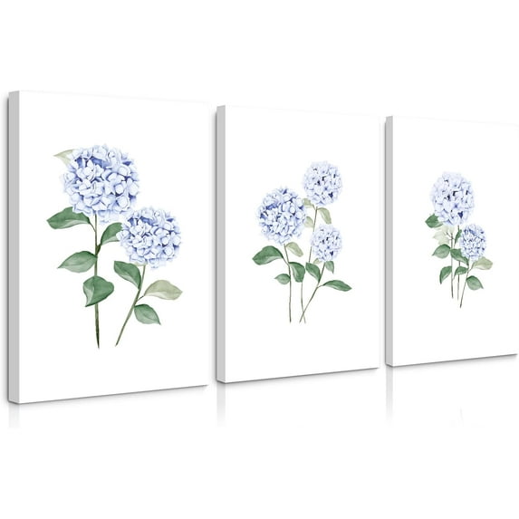 Blue Hydrangea Wall Art Watercolor Bow Canvas Wall Decor Floral Wall Art Coquette Aesthetic Poster Minimalist Flower Pictures Blue Botanical Prints for Living Room Bedroom 12x16x3 Inch Ready to Hang