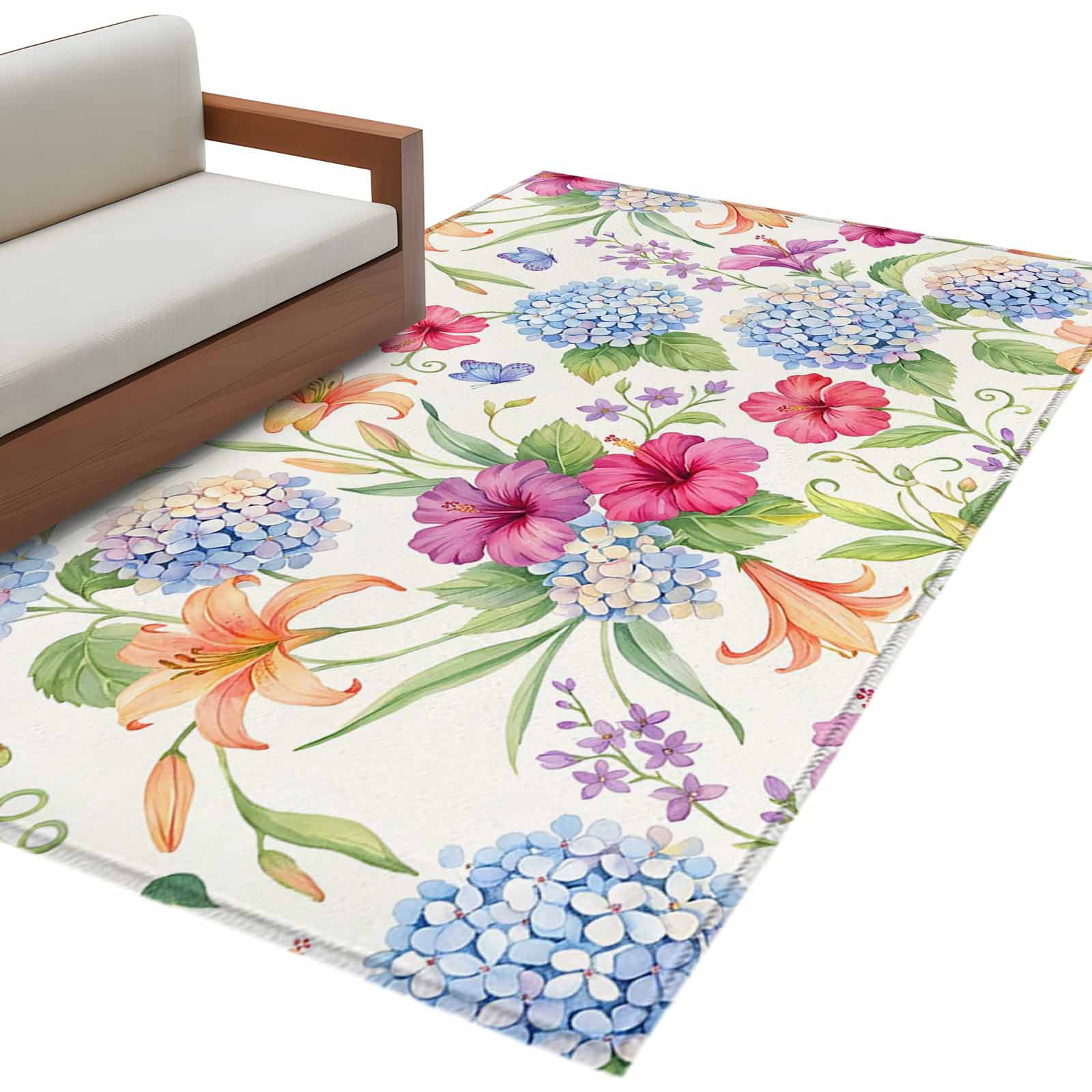 Hydrus Collection Area Rug Blue Hydrangea Washable Area Rugs 2.7'x5', Orange Lily Red Purple ...