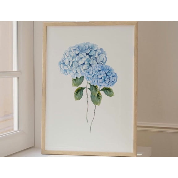 Blue Hydrangea Watercolor Style Painting Minimalist Nursery Wall Art Blue Floral Art Hamptons Wall Decor Modern Fine Art Print Wall Art Modern Wall Decor