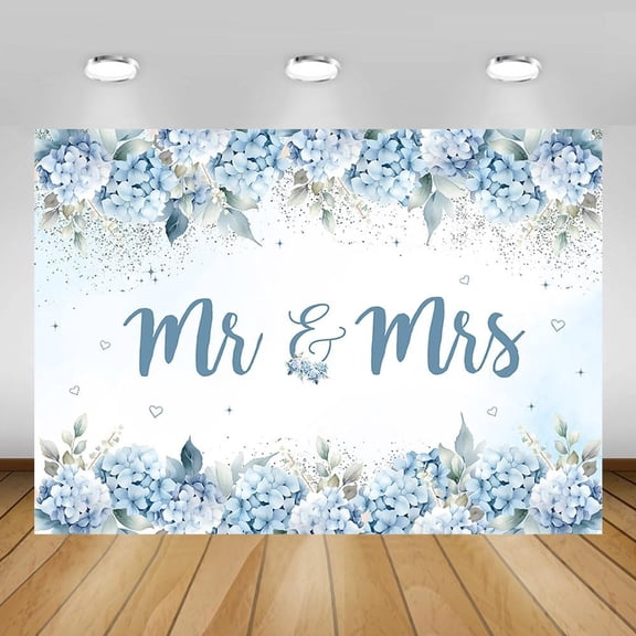 Blue Hydrangea Wedding Shower Backdrop Mr and Mrs Bridal Shower Photography Background Floral Engagement Wedding Bachelorette Party Decorations Banner Supplies Photo Booth Props