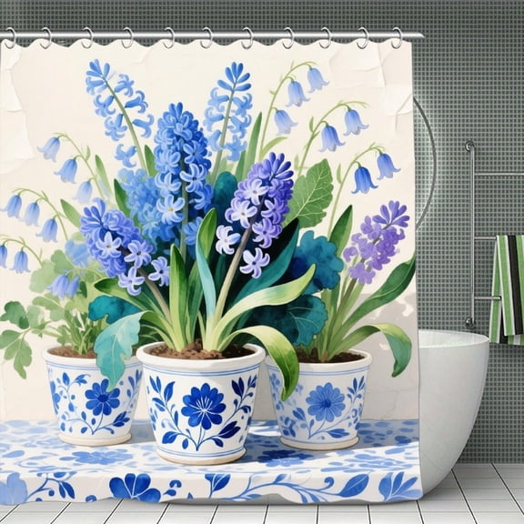 Blue Hydrangea Wildflower Print Shower Curtain,Modern Fabric Waterproof Shower Curtain Set with Hooks 70.8×70.8Inch (180×180cm)