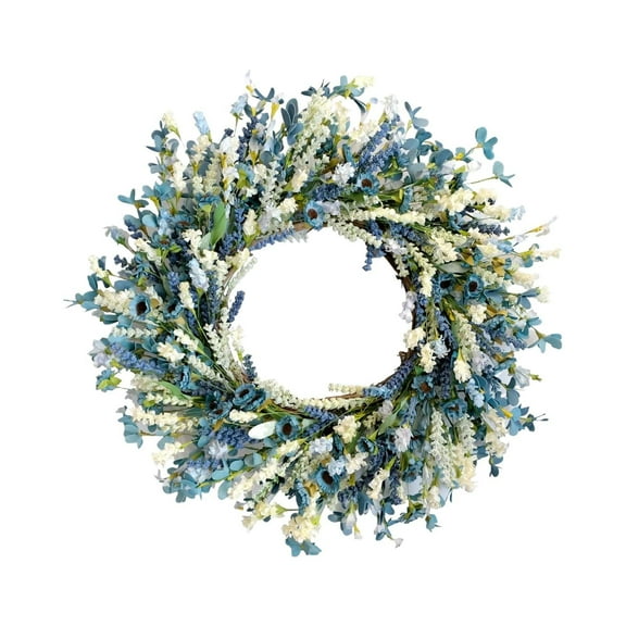 Blue Hydrangea Wreath For Front Door, Farmhouse Spring Summer Decor, 18 Inch Fade-Resistant Wreath For Indoor And Outdoor Use