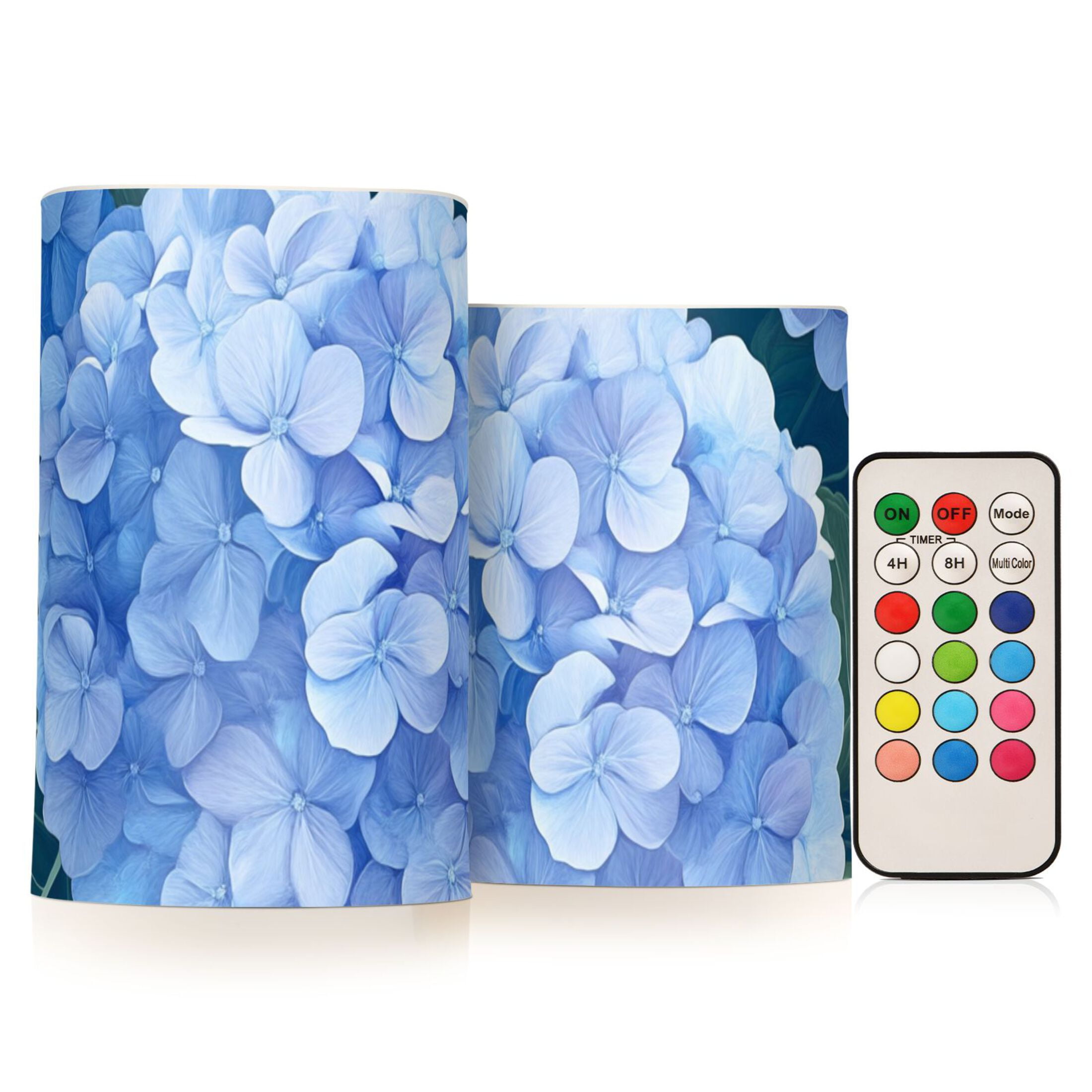 Blue Hydrangeas Flickering Flameless Candles LED Tealight Battery Operated with Remote Set of 2 Holiday Decor Ornaments