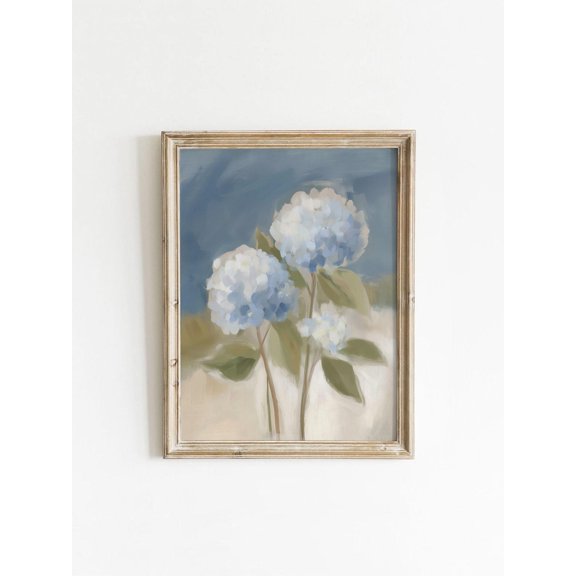 Blue Hydrangeas Floral Decor Bedroom Muted Still Life, Unframed Paper Poster 24x36in
