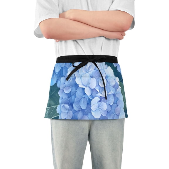 Blue Hydrangeas Short Server Apron with 3 Pockets for Unisex Chef Gardening