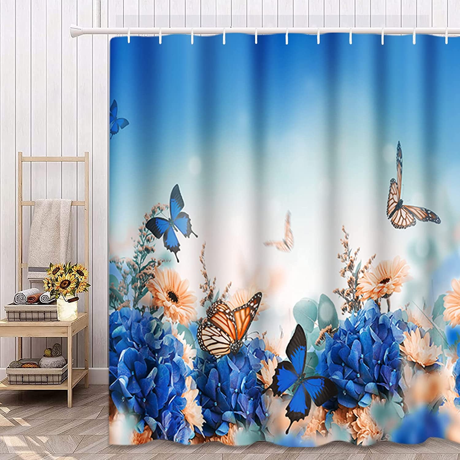 Blue Hydrangeas Shower Curtain 72 X 72 Inch, Spring Floral Daisy Shower ...