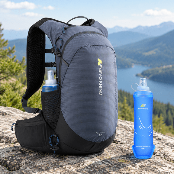 Blue Hydration Pack with 500ml Soft Flask, 17L Hiking Water Backpack