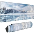 thumbnail image 1 of Blue Ice Cracks Winter Landscape Mountains Frozen Lake Pine Trees Gaming Keyboard Mouse Pad Mousepad Huge Extended XL Stitched Edge Rubber Sole for Home Office(31.5"X 11.8"), 1 of 6