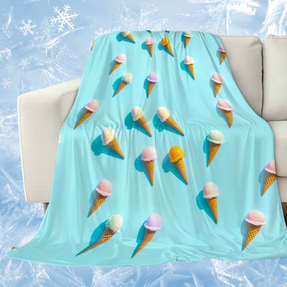 Blue Ice Cream Cooling Blanket, Lightweight Breathable Summer Throw Blanket with Double Sided Cold Effect, Summer Colorful Ice Cream Picnic Beach Blankets Bed Sheet for Hot Sleepers 60"x80"