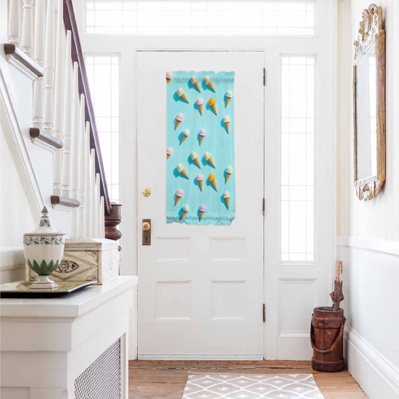 Blue Ice Cream Door Curtains for Door Window, French Sidelight Front Back Door Curtains With Tieback, Summer Colorful Ice Cream Kitchen Rod Pocket Drapes Panel, 25"x40"