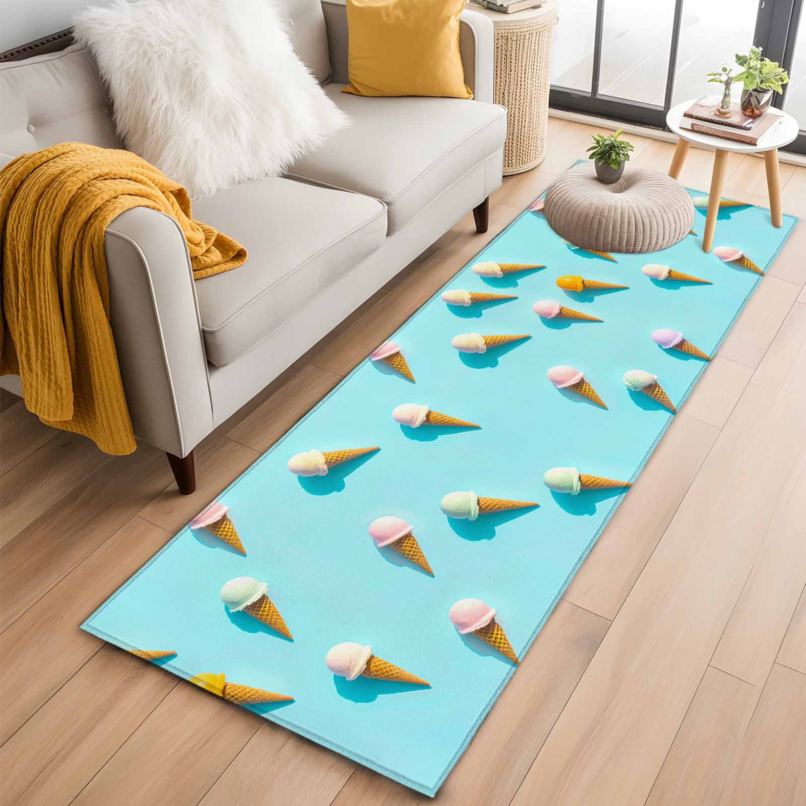 Ice Cream Rug Pattern Blue Ice Cream Runner Rug 2x6 FT, Non Slip Hallway Rugs, Summer ...