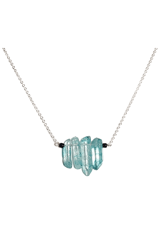 Blue Ice Flake Quartz Bar Necklace