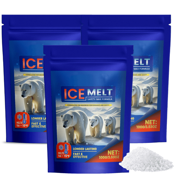 Blue Ice & Snow Melt – Snow Melt, Rock Salt, Driveway & Sidewalk Salt for Ice, Blue Granular Rock Salt, Melts to −16°F (−27°C) – Resealable Zip Bag (3PCS)