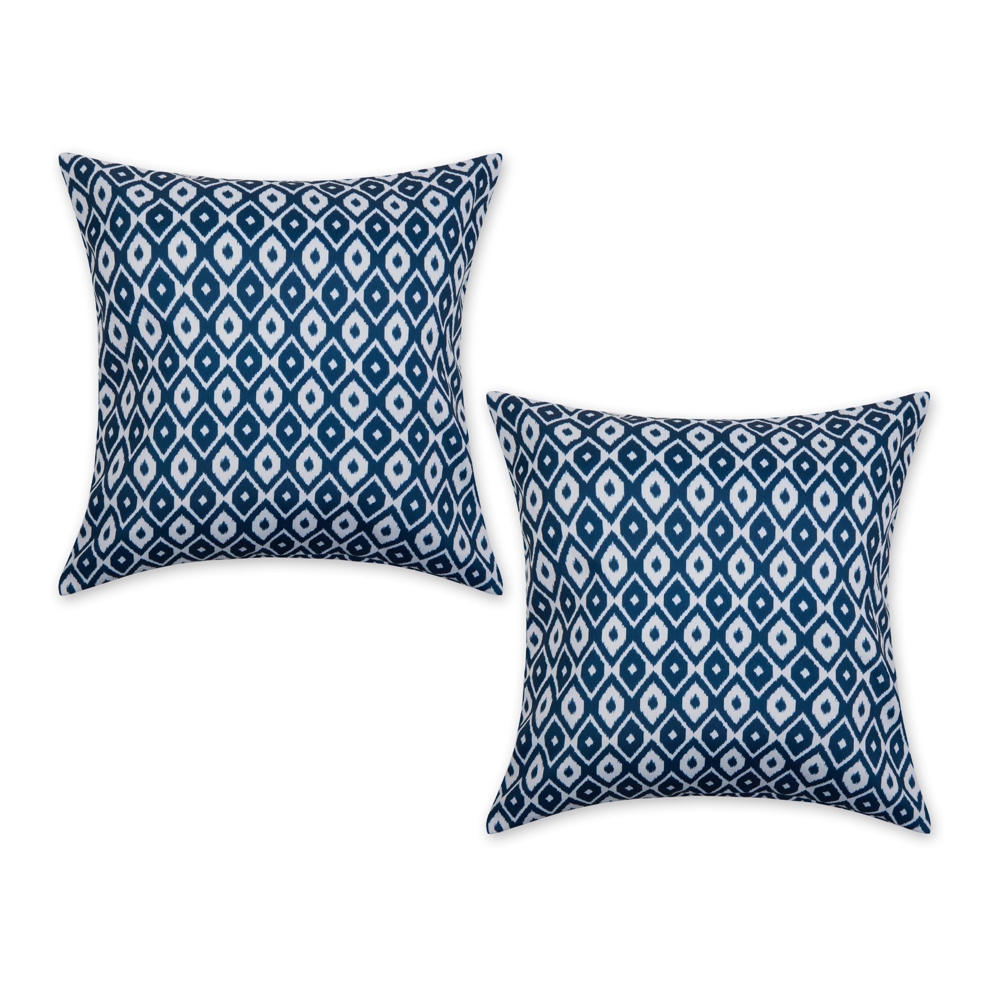 Blue Ikat Reversible Polyester Euro Pillow Covers, Set of 2