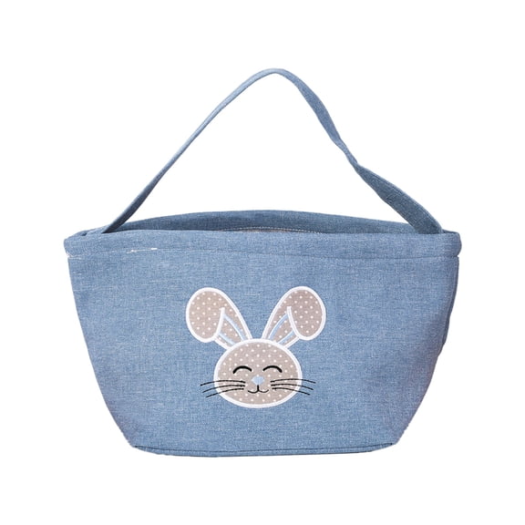 Blue Imitation Linen Easter Basket With Rabbit Ears Bag For Holiday Decoration Storage And Gift Packaging In Blue Tone
