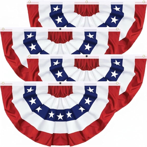 Blue Independence Day Decorations, 4 Pack 3 x 6 Ft Patriotic Bunting Flags, Pleated Fan American Flag Banners for 4th of July, Independence Day, Memorial Day Porch Yard Fence Indoor Outdoor Decor
