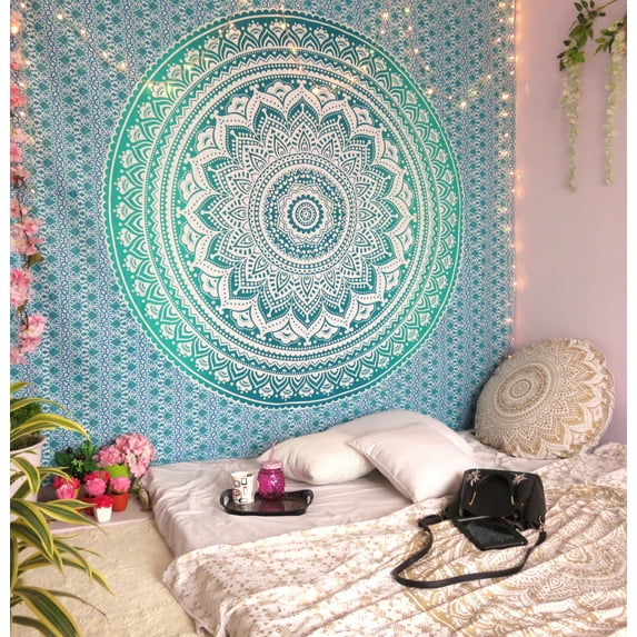 Blue Indian Wall Hanging Ombre Tapestry Boho Mandala Hippie Tapestries Bohemian Mandala Tapestry Indian Gold Throw Beach Picnic Blanket