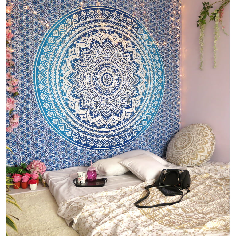 Blue Tapestry Wall Hanging Mandala Tapestries Indian Cotton Bedspread  Picnic Bedsheet Blanket Wall Art Hippie Tapestry – Marubhmi