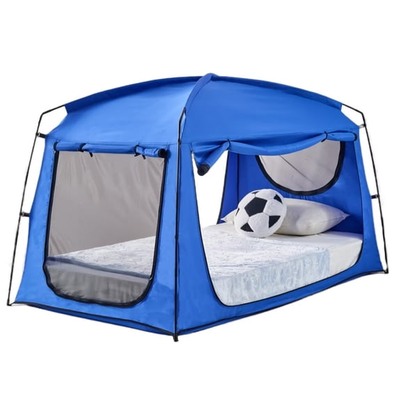 Blue Indoor Sleep Full Size Bed Tent for Adults Kids,Privacy Bed Tents Canopy Breathable Mesh Windows